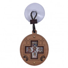 Ікона оберіг на присосці 5 образів дерево овал (3,9см х4,2см)