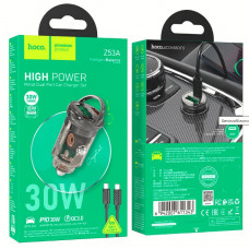 АЗП Hoco Z53A (PD30W+QC3.0/ 1Type-C/1USB) + кабель Type-C-Type-C (Чорний)