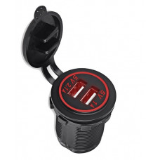 Гніздо під 2 USB DC 12-24V/5V 2,1-1A, підсвічування з різьбою SF-50-2 RED