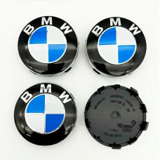 Ковпачки на титани "BMW" (56/53мм) чорний (6861092) синій/білий