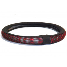 Чохол на кермо шкіра "M" (37-39см) чорний Стрази Червоні