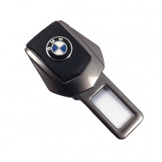 Заглушка ременя безпеки метал "BMW" (1шт) цинк.сплав + шкіра (тип №2) ГРАФІТ