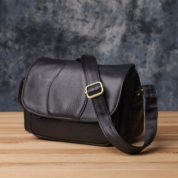 Качественная сумка из натуральной кожи для стильных женщин Vintage 22972 Черный