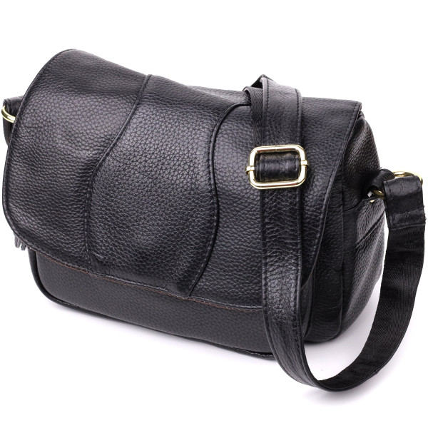 Качественная сумка из натуральной кожи для стильных женщин Vintage 22972 Черный