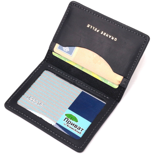 Надежная обложка на автодокументы в винтажной коже Украина GRANDE PELLE 16749 Черная