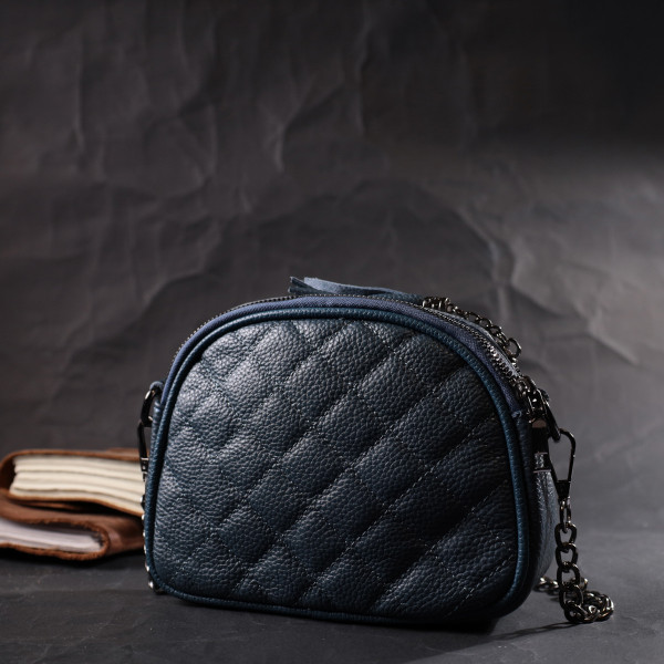 Стильная женская стеганая сумка из мягкой натуральной кожи Vintage 22327 Синяя