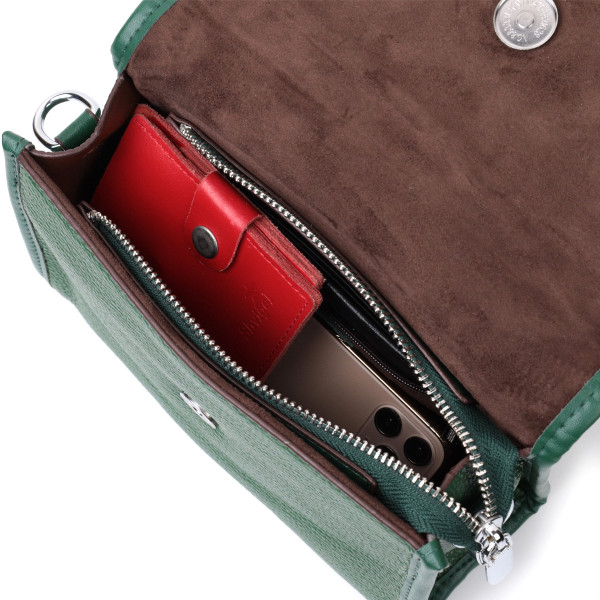 Компактная женская кожаная сумка с полукруглым клапаном Vintage 22260 Зеленая