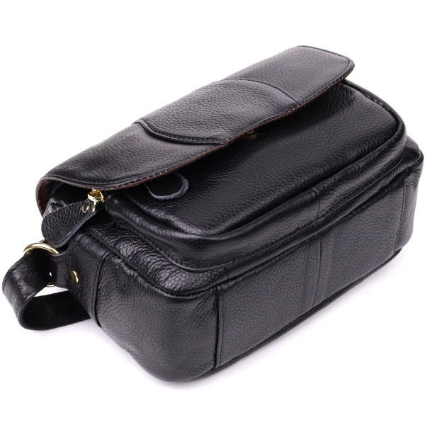 Качественная сумка из натуральной кожи для стильных женщин Vintage 22972 Черный