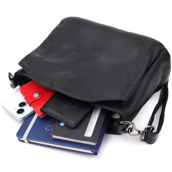 Сумка на плечо из натуральной кожи для женщин Vintage 23007 Черный