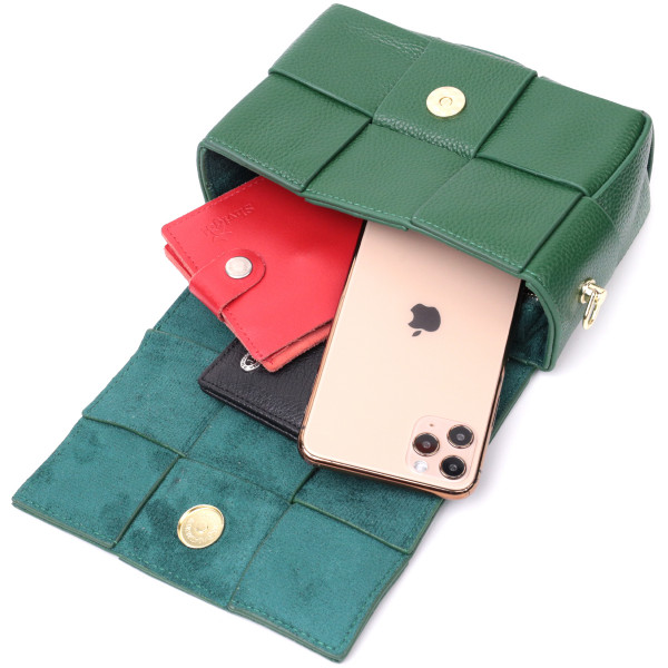 Компактная вечерняя сумка для женщин с переплетами из натуральной кожи Vintage 22312 Зеленая