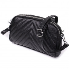 Сумка прошита трикутниками із натуральної шкіри Vintage 22909 Чорний