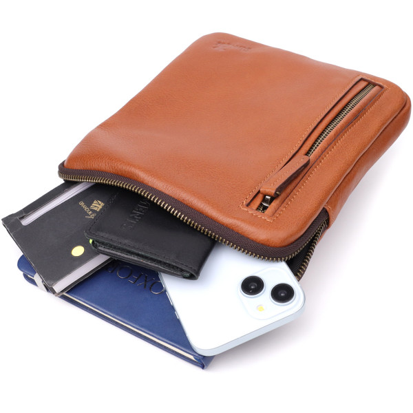 Мужская кожаная сумка через плечо из прочной зернистой кожи Shvigel 23151 Рыжий