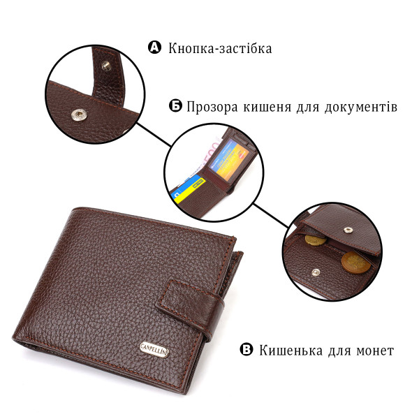 Практичный горизонтальный кошелек для мужчин из натуральной кожи флотар CANPELLINI 21886 Коричневый