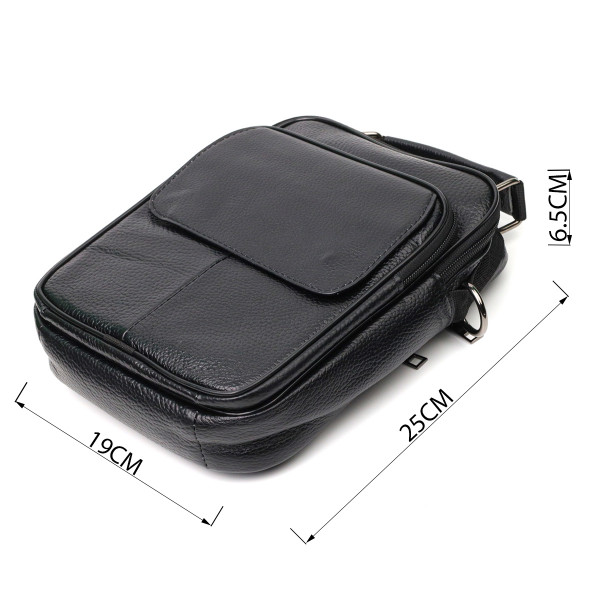 Практичный мужской мессенджер из натуральной кожи Vintage 21950 Черный