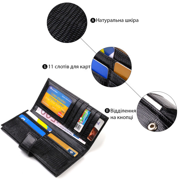 Тонкий кошелек для мужчин из натуральной кожи с тиснением CANPELLINI 21913 Черный