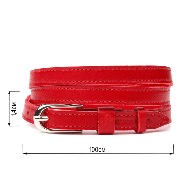 Узкий женский ремень из натуральной кожи Grande Pelle 21440 Красный