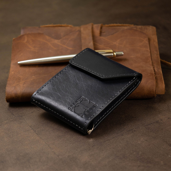 Кожаный мужской зажим для денег на магните GRANDE PELLE 11546 Синий