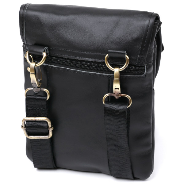 Кожаная небольшая мужская сумка через плечо Vintage 20467 Черный