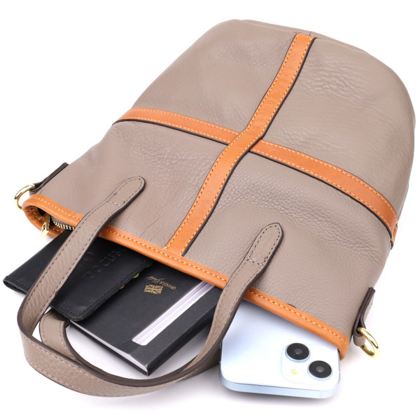 Практичная вместительная сумка из натуральной кожи для женщин Vintage 22998 Серый