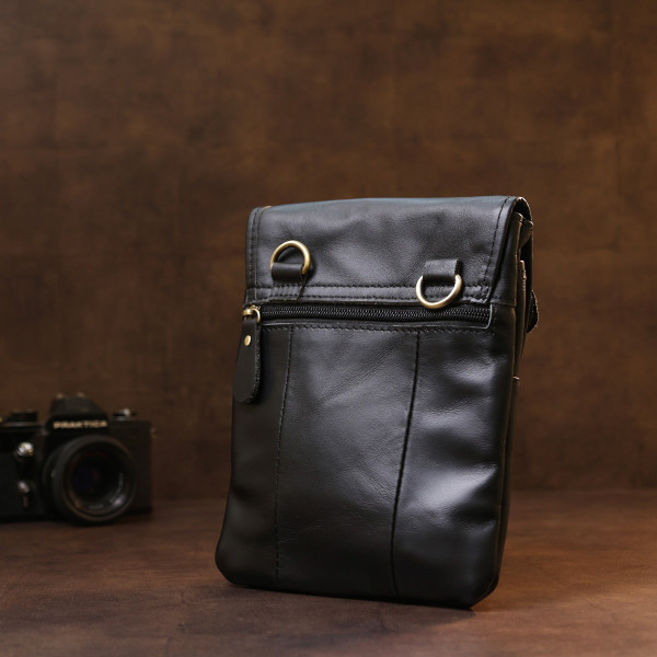 Кожаная небольшая мужская сумка через плечо Vintage 20467 Черный