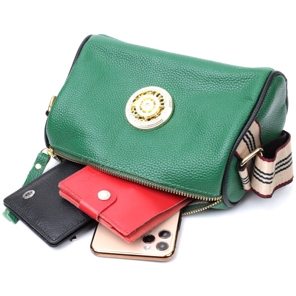 Женская сумка с оригинальным украшением из натуральной кожи Vintage 22261 Зеленая