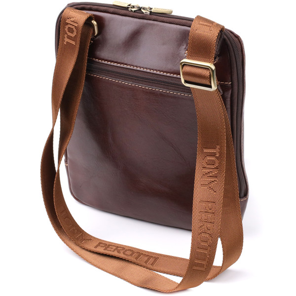 Стильная мужская сумка через плечо из гладкой натуральной кожи Tony Perotti 20854_1 (9137-20 moro) Коричневый