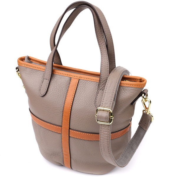 Практичная вместительная сумка из натуральной кожи для женщин Vintage 22998 Серый