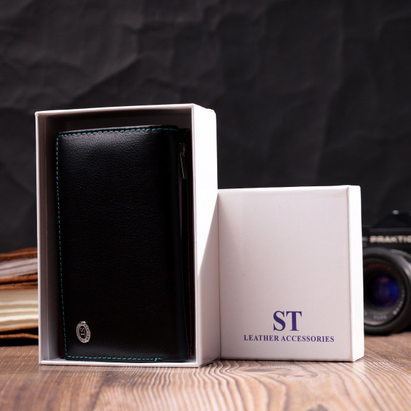 Вместительный кожаный кошелек в три сложения для женщин ST Leather 19444 Разноцветный