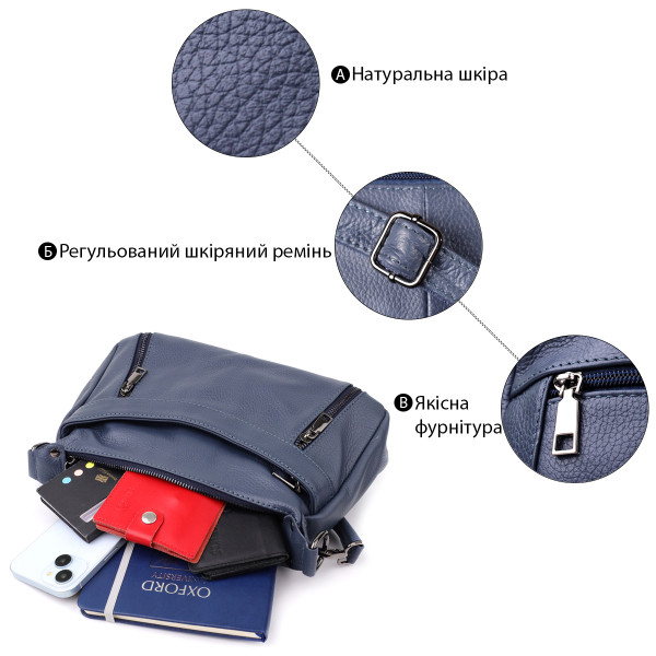 Удобная женская сумка из натуральной кожи Vintage 23019 Синий