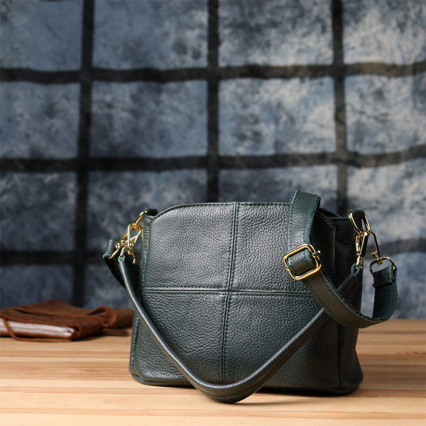 Элегантная кожаная сумка для женщин с тремя отделениями Vintage 22977 Зеленый