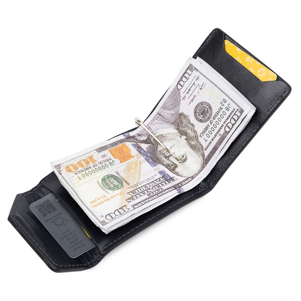 Кожаный мужской зажим для денег на магните GRANDE PELLE 11546 Синий