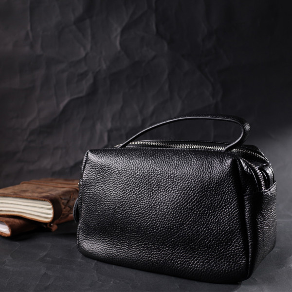 Сумка прямоугольная для женщин на два отделения из натуральной кожи Vintage 22343 Черная