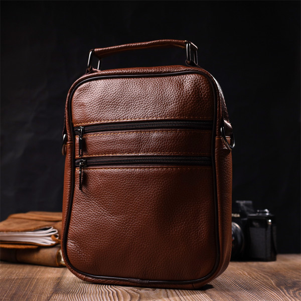 Удобный мужской мессенджер из натуральной кожи Vintage 21951 Светло-коричневый