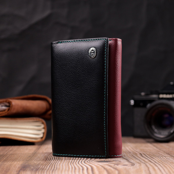 Вместительный кожаный кошелек в три сложения для женщин ST Leather 19444 Разноцветный