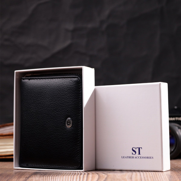 Портмоне для женщин на молнии в классическом цвете из натуральной кожи ST Leather 19488 Черный