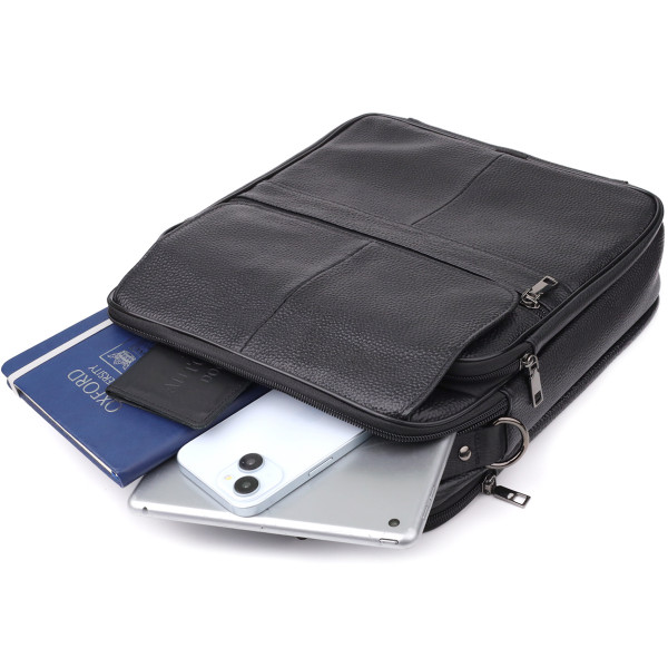 Мужская сумка с ручкой для переноса в руке из натуральной кожи Vintage 23026 Черный