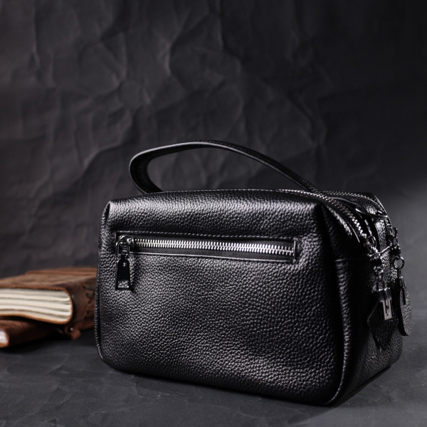 Сумка прямоугольная для женщин на два отделения из натуральной кожи Vintage 22343 Черная