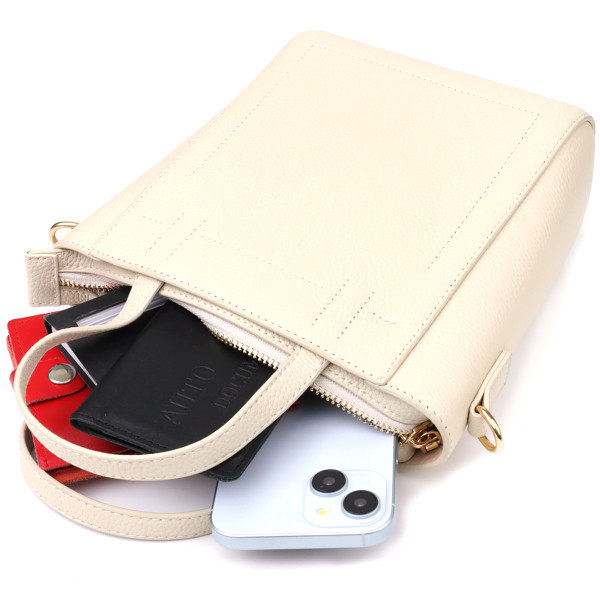 Сумка для женщин из натуральной кожи с модным трапециевидным кроем Vintage 22917 Белый