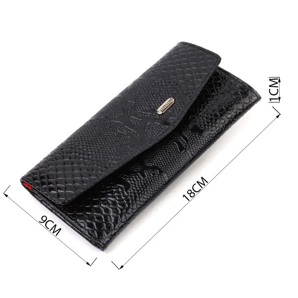 Фактурное женское лакированное портмоне из натуральной кожи с тиснением под змею CANPELLINI 21700 Черное