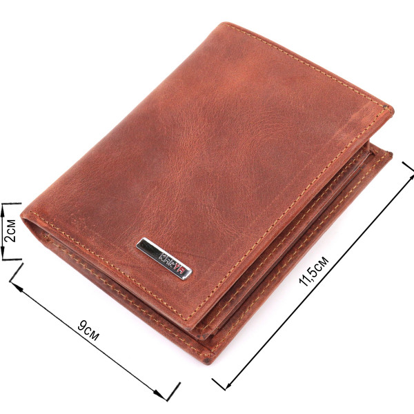 Мужское вертикальное портмоне без застежки в винтажной коже KARYA 21363 Рыжий