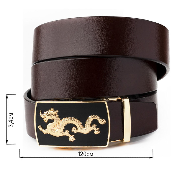 Ремень мужской золотой дракон Vintage 20259 Коричневый