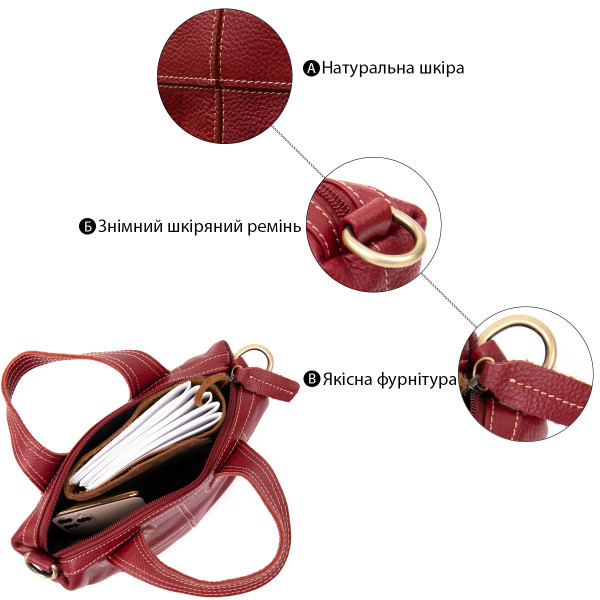 Сумка женская на молнии флотар Vintage 20405 Красная