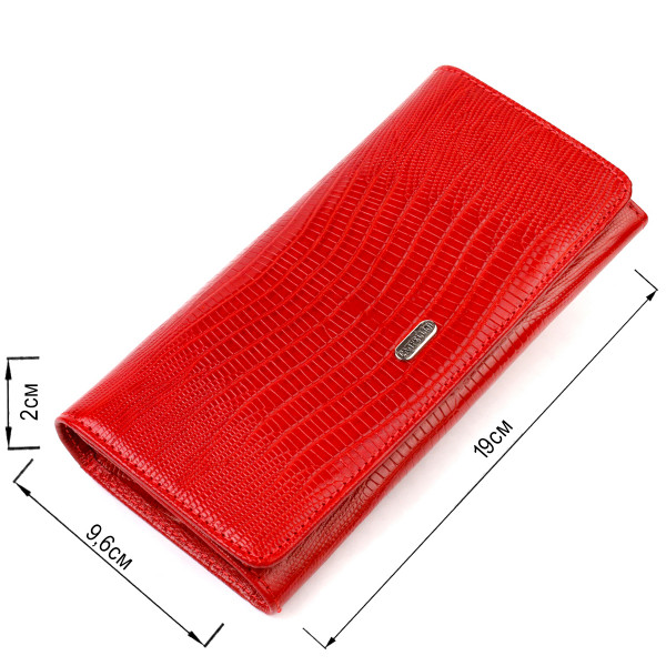 Вместительный женский кошелек из фактурной натуральной кожи с тиснением CANPELLINI 21709 Красный