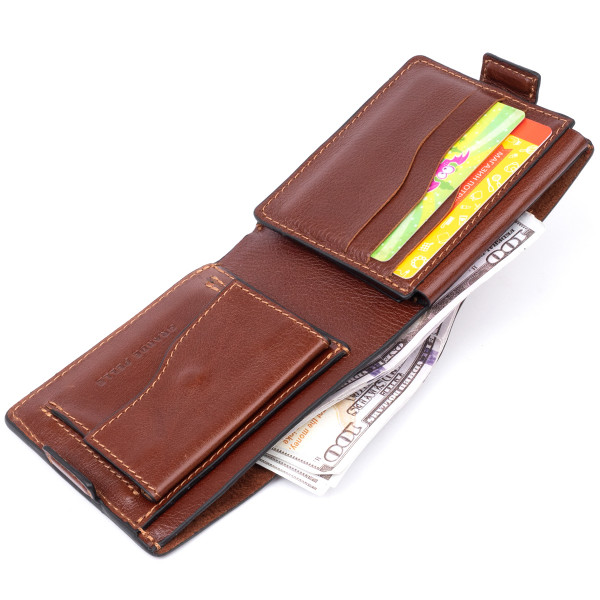 Портмоне горизонтальное Amico на магните на два отделения GRANDE PELLE 11322 Коньячное