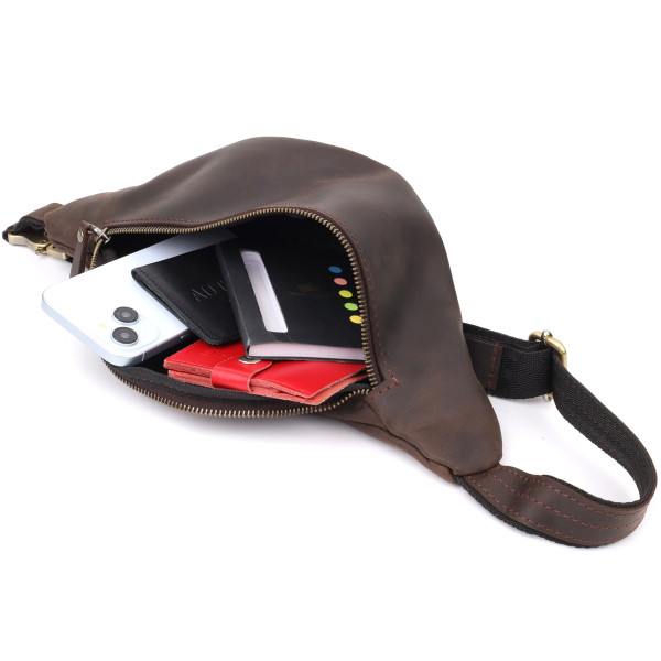 Добротная сумка бананка для мужчин из винтажной натуральной кожи Shvigel 23139 Коричневый