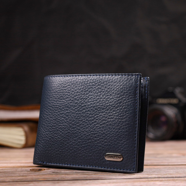 Горизонтальное мужское портмоне из натуральной зернистой кожи CANPELLINI 21776 Синее
