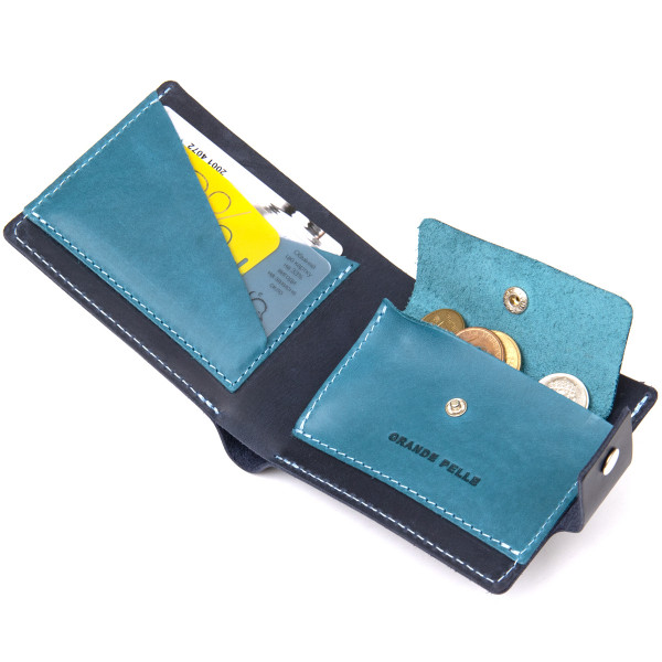 Мужское портмоне из натуральной кожи GRANDE PELLE 11461 Темно-синий