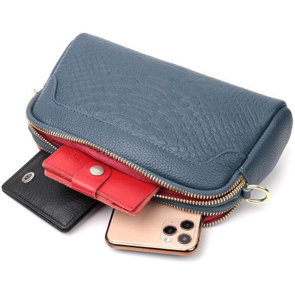 Модная сумка на два отделения из натуральной кожи Vintage 22355 Синяя