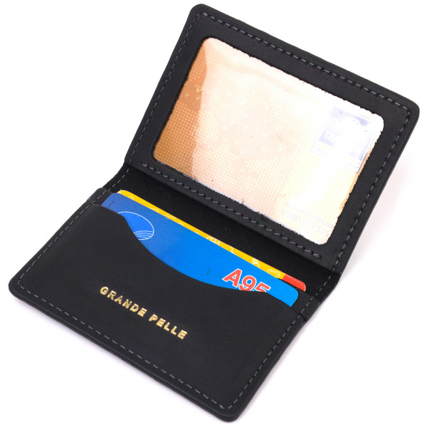 Практичная кожаная обложка на документы Сердце GRANDE PELLE 16702 Черная