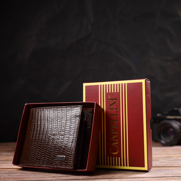 Интересное мужское портмоне из натуральной фактурной кожи CANPELLINI 21785 Коричневое